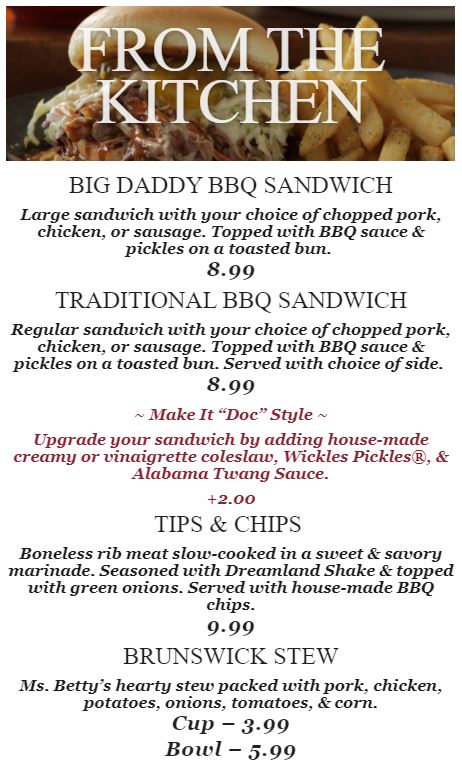 Dreamland BBQ Menu