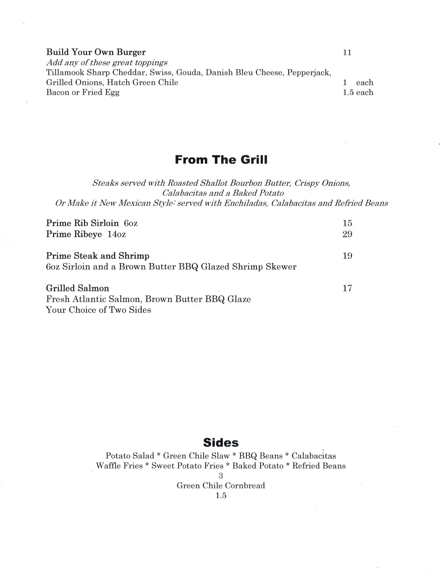 The Ranch House Menu