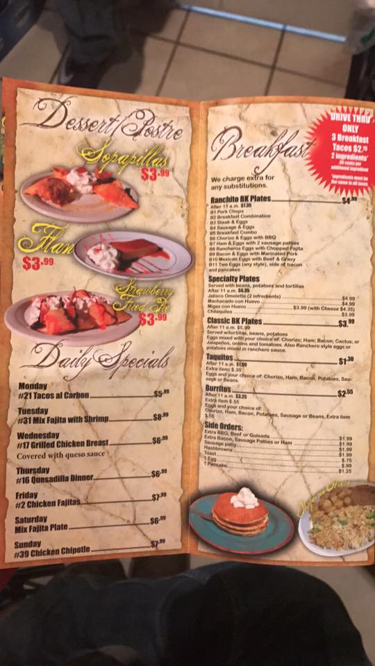 The Ranchito Grill 5 Menu