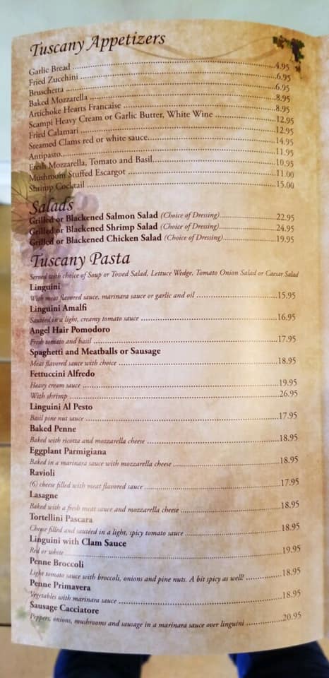 Tuscany Grill Menu